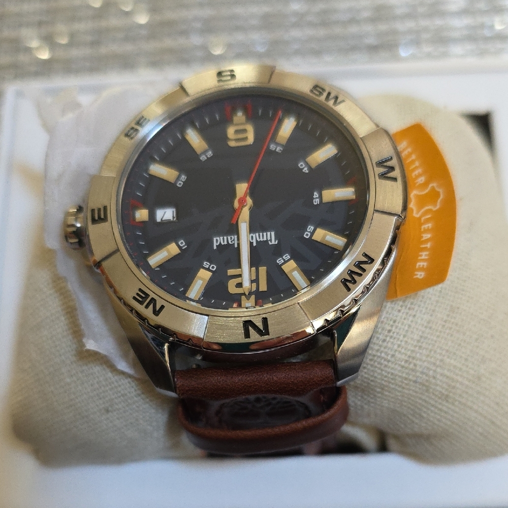Timberland Black and Brown Leather Watch